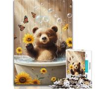 Puzzle da 1000 pezzi "Orso bruno nel bagno" per adolescenti, regalo, sfida difficile antistress, migliora l'amore tra coppie, 38x26cm