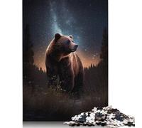 Puzzle da 1000 pezzi "Orso bruno sotto le stelle", difficoltà: 38x26 cm, gioco educativo, regalo di Halloween.