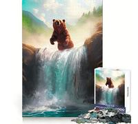 Puzzle da 1000 pezzi "Orso che salta la cascata" per adulti, stimolante per la mente, passatempo rilassante, ad incastro solido, regalo premuroso (38x52cm)