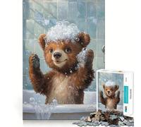Puzzle da 1000 pezzi Orso nella vasca da bagno con bolle Decorazione con bordi ben definiti Gioco di logica Divertimento assicurato Regalo di compleanno (38x52cm)