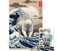 Puzzle da 1000 pezzi "Orso polare e grande onda" per adulti, ideale per migliorare la memoria, alleviare l'ansia e creare un'opera d'arte decorativa da parete con bordi netti (38x26cm)