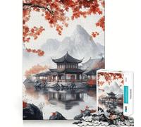 Puzzle da 1000 pezzi Padiglione autunnale in riva al lago Gioco a incastro Gioco creativo Giocattolo Gioco casual Natale Tempo libero Arte (38x26cm)