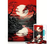 Puzzle da 1000 pezzi "Paesaggio asiatico con cielo rosso" per adulti e ragazzi, gioco di logica, casa, divertimento, taglio di qualità, regalo classico (38x26cm)