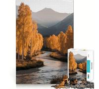 Puzzle da 1000 pezzi "Paesaggio autunnale con fiume e alberi dorati",taglio preciso,rompicapo,regalo,divertimento per il tempo libero,decorazione natalizia da appendere al muro (38x52cm)