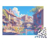 Puzzle da 1000 pezzi "Paesaggio di una città sui canali" di Amsterdam, vista del ponte sul canale, gioco educativo per adulti, bellissima decorazione, ideale per compleanni, 38x26 cm.