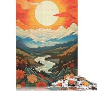Puzzle da 1000 pezzi Paesaggio floreale con valle, fiume e sole Puzzle per adulti Giochi di carta Sfida di puzzle Giocattolo Regali di Natale e compleanno 38x26 cm