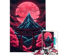 Puzzle da 1000 pezzi - Paesaggio giapponese con cancello Torii al neon scuro Puzzle da 1000 pezzi per la decorazione della casa giocattolo difficile ideale come regalo (75x50cm)