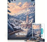 Puzzle da 1000 pezzi "Paesaggio invernale di St Moritz" per ragazzi, un gioco intelligente per trascorrere del tempo di qualità insieme, con tagli precisi e un pezzo da collezione 38x26cm