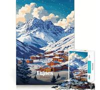 Puzzle da 1000 pezzi "Paesaggio invernale di Tignes, Francia" per adulti, gioco intelligente per interni, taglio liscio, Babbo Natale, scegli il tuo desiderio 38x26cm
