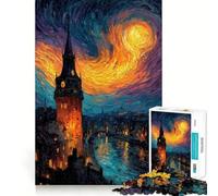 Puzzle da 1000 pezzi "Paesaggio notturno della città con torre e fiume" per adulti, gioco di abilità mentale, facile da assemblare, regalo stagionale (38x52cm)