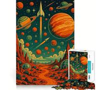 Puzzle da 1000 pezzi Paesaggio spaziale retrò con pianeti per adolescenti, giocattolo antistress, taglio di alta qualità, (38x52cm)