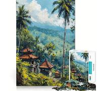 Puzzle da 1000 pezzi Paesaggio tropicale con templi Pittura con bordi perfetti Gioco cognitivo Divertimento Gioco lento Divertente Decorazione artistica natalizia (38x26cm)
