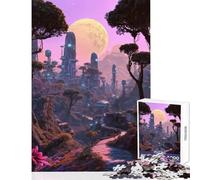 Puzzle da 1000 pezzi Paesaggio urbano futuristico con luna e natura Giocattoli antistress Regali per donne e uomini Gioco rompicapo Collezione di artisti Belle arti Dimensioni 38x26cm