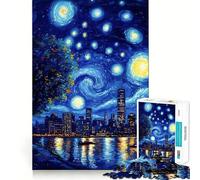 Puzzle da 1000 pezzi "Paesaggio urbano notturno stellato" per adulti, gioco intelligente antistress, assemblaggio con schema, sorpresa di Natale 38x26cm