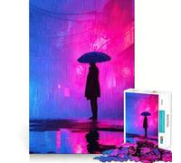 Puzzle da 1000 pezzi Paesaggio urbano piovoso con figura e ombrello per ragazzi, gioco intelligente per interni, taglio preciso, (38x26cm)
