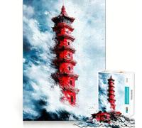 Puzzle da 1000 pezzi "Pagoda rossa nella tempesta" per adolescenti, gioco di logica puro, rilassante, con dettagli precisi e raffinati (38x52cm)