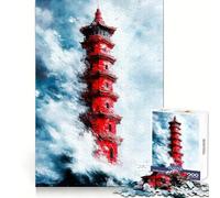 Puzzle da 1000 pezzi "Pagoda rossa nella tempesta" per adolescenti, gioco di logica puro, rilassante, con dettagli precisi e raffinati (38x52cm)