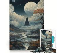 Puzzle da 1000 pezzi "Pagoda sotto la luna piena" per adulti, gioco intelligente da assemblare insieme, regalo stagionale (38x52cm)