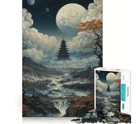 Puzzle da 1000 pezzi Pagoda sotto la luna piena per adulti, gioco stimolante per la mente, per il tempo libero, con dettagli nitidi, (38x26cm)