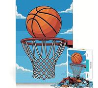 Puzzle da 1000 pezzi Pallacanestro e canestro su uno sfondo di cielo blu Taglio preciso Divertente gioco di logica Divertimento per rilassarsi Decorazione natalizia per la casa (38x26cm)