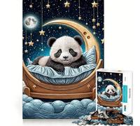 Puzzle da 1000 pezzi Panda che dorme sulla luna crescente per adulti e ragazzi, gioco di logica, relax, taglio di precisione, (38x26cm)