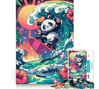 Puzzle da 1000 pezzi Panda che fa surf al tramonto per adolescenti, gioco stimolante, facile da usare, per il tempo libero, con tagli precisi, (38x26cm)