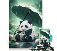 Puzzle da 1000 pezzi "Panda con ombrello sotto la pioggia" per adulti e ragazzi, gioco di logica, divertimento rilassante, bordi netti, regalo memorabile (50x75cm)