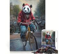 Puzzle da 1000 pezzi Panda in bicicletta ad Amsterdam per ragazzi, gioco stimolante, facile da completare, taglio preciso, (50x75cm)
