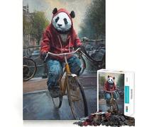 Puzzle da 1000 pezzi Panda in bicicletta ad Amsterdam per ragazzi, gioco stimolante, facile da completare, taglio preciso, (50x75cm)