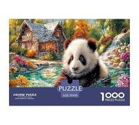 Puzzle da 1000 pezzi "Panda in Stream" per decorazioni murali e regali - Panda Stream Cozy Cabin in carta riciclata per adulti, ottima idea regalo, 70x50 cm/1000 pezzi