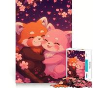 Puzzle da 1000 pezzi "Panda rosso innamorata tra i ciliegi in fiore" per adulti e ragazzi Un'opera d'arte da collezione, da costruire lentamente e con precisione (50x75cm)