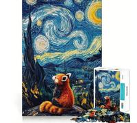 Puzzle da 1000 pezzi "Panda Rosso - Paesaggio Notturno Stellato" per adulti e ragazzi, gioco di abilità rilassante e divertente, con bordi precisi, ideale come regalo per le festività (50x75cm)