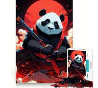 Puzzle da 1000 pezzi Panda Samurai Katana Luna Rossa per adolescenti, gioco stimolante, facile e rilassante, taglio preciso, (38x52cm)