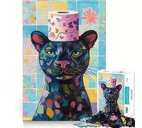 Puzzle da 1000 pezzi Pantera Nera con cappello di carta igienica Divertimento assicurato,stimolante per la mente,gioco tranquillo,regalo di Natale per il tempo libero 38x52cm