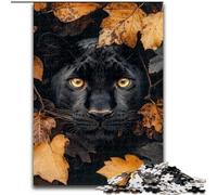 Puzzle da 1000 pezzi "Pantera Nera in Foglie Cadute" per adolescenti e adulti, antistress per ammazzare il tempo durante le vacanze, con poster abbinato e foglio di quiz (50x75cm)