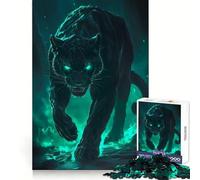 Puzzle da 1000 pezzi "Pantera Nera tra le Fiamme Verdi" Gioco di memoria, rilassante e divertente, con taglio liscio, ideale come regalo di compleanno (38x26cm)