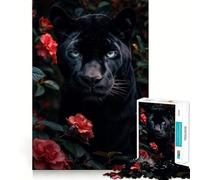 Puzzle da 1000 pezzi "Pantera Nera tra le Rose",gioco a incastro preciso,giocattolo creativo e divertente,gioco rilassante,regalo di Natale per la tranquillità 38x26cm
