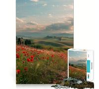 Puzzle da 1000 pezzi "Papaveri rossi in Toscana" per adulti e ragazzi Ricorda, costruisci lentamente, divertiti, ritaglia con precisione, opera d'arte da collezione (38x26cm)