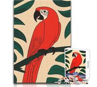 Puzzle da 1000 pezzi - Pappagallo rosso su ramo con foglie verdi Divertimento rilassante e piacevole per il tempo libero Giocattolo di precisione senza cuciture Dimensioni: 50x75cm