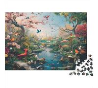 Puzzle da 1000 pezzi "Paradiso degli uccelli fantastici", lussureggiante valle con ruscello e uccelli volanti. Gioco educativo per adulti, decorazione per la casa, Dimensioni: 52x38 cm.