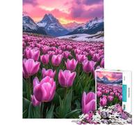 Puzzle da 1000 pezzi "Paradiso di tulipani al tramonto" per adolescenti ideale per passare il tempo durante le vacanze a casa un'attività stimolante e antistress 38x52cm