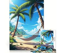 Puzzle da 1000 pezzi "Paradiso tropicale con amaca sulla spiaggia" per adulti, ideale per stimolare la creatività e il relax, con bordi precisi Perfetto per Natale (38x26cm)