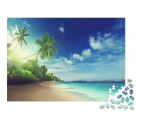 Puzzle da 1000 pezzi "Paradiso tropicale sulla spiaggia" con palme e altri alberi tropicali, gioco educativo per adulti, bellissima decorazione, difficile, ideale come regalo di compleanno. 70x50 cm