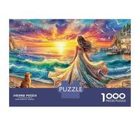Puzzle da 1000 pezzi "Passeggiata al tramonto" con ragazza sulla spiaggia al tramonto, gioco educativo per adulti, decorazione per la casa, sfida ad alta difficoltà di compleanno, 52x38 cm