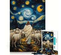 Puzzle da 1000 pezzi "Pastore e Pecore - Notte Stellata" per adolescenti, gioco intelligente per momenti di condivisione, immagine da assemblare, opera d'arte 38x26cm