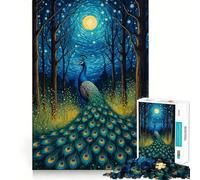 Puzzle da 1000 pezzi "Pavone al chiaro di luna e notte stellata" per adolescenti, stimola la memoria, riduce lo stress, crea un'immagine con bordi precisi e decora la parete (38x26cm)