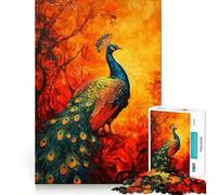 Puzzle da 1000 pezzi "Pavone nella foresta infuocata" per adulti e ragazzi, gioco di logica, divertimento rilassante, bordi netti, regalo memorabile (38x52cm)