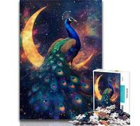 Puzzle da 1000 pezzi "Pavone sotto la luna" per adulti e ragazzi, gioco per famiglie, antistress, sfida difficile, collezione di artisti, belle arti, 50x75cm