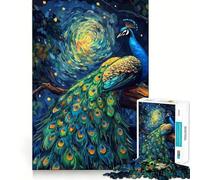 Puzzle da 1000 pezzi "Pavone sotto una notte stellata" per adolescenti, ideale per rafforzare la memoria, perfetto per il tempo libero a casa, con bordi puliti e un regalo prezioso (38x52cm)