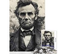 Puzzle da 1000 pezzi per adolescenti Abraham Lincoln con gatto Ritratto storico Giocattolo educativo Regalo per compleanni Giochi educativi Interessanti Riduzione dello stress (Dimensioni 50x75cm)